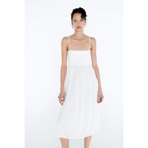 ZARA WOMENS SIZE M WHITE CONTRASTING MIDI DRESS NEW
